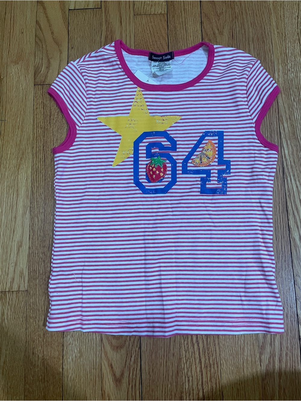 NWT Vintage 90s Girls' Pink Striped 64 Graphic Tee